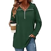 onlypuff Women Hoodie Pullover Trendy Quarter Zipper Lapel Sweatshirts Drawstring Cute Hooded Tunic Tops with Side Pockets