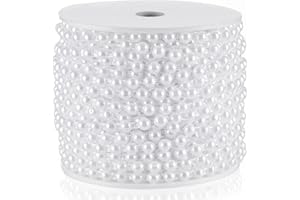 ZJJZGYXINTAI Half-Round Pearl Bead Garland String 27 Yards, 6MM Flat Pearl Beaded Spool Roll Crafts for Wedding Party Decoration(White)