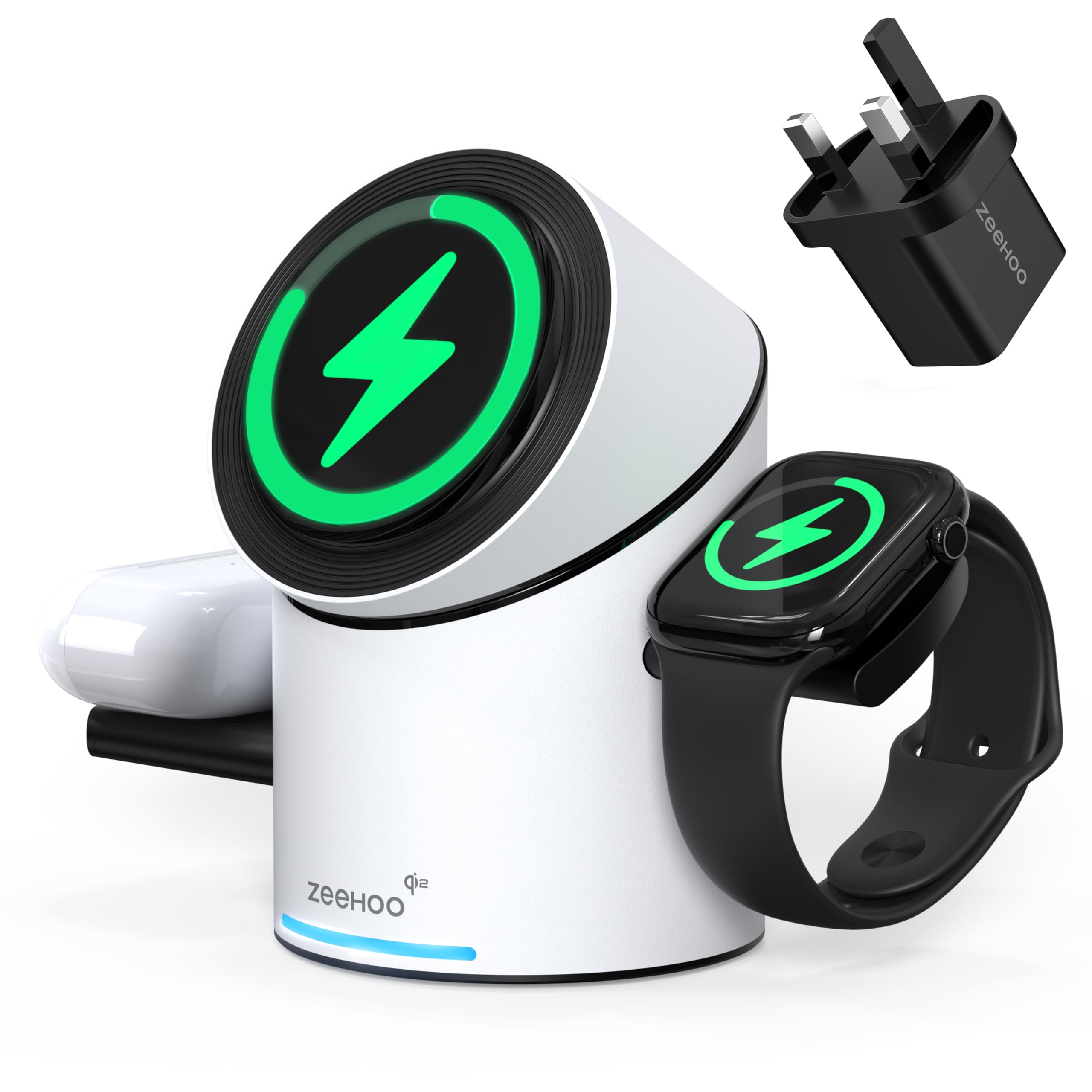 ZEEHOO Wireless Charging Station for Apple Devices, Compatible with MagSafe Charger Stand, Qi2 15W 3 in 1 Charging Station for Apple Watch, iPhone, AirPods (30W Charger Adapter Included)