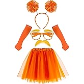QLINLEAF Orange and Yellowe Tutu Costume Pom Pom Headband Mustache and Eyebrows Orange Furry Character Costume Set for Halloween Party Book Week