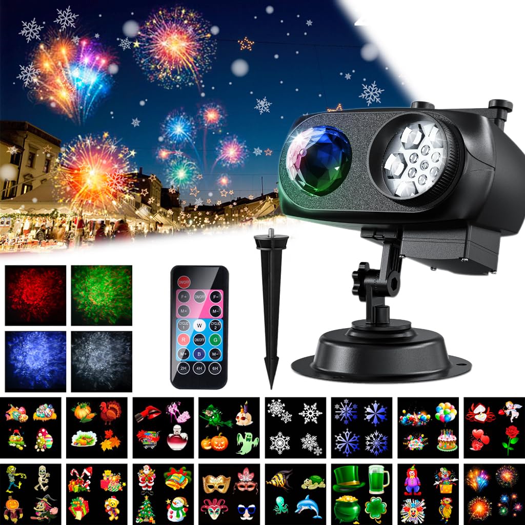 2026 Newest Designed New Year Projector Lights Outdoor Waterproof,15W Brighter HD Ocean Wave Effect,12 Slides 96 No Fade Pictures for Thanksgiving,New Year LED Projector Decoration