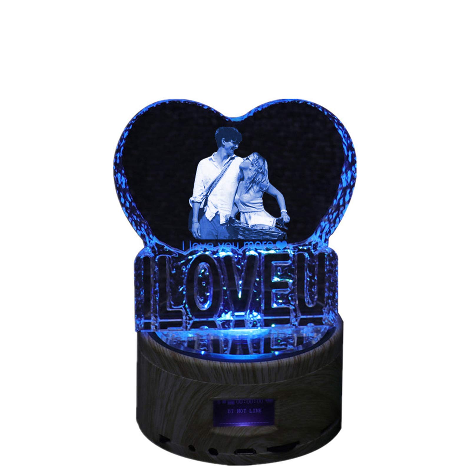 Personalized 3D Crystal Light Custom Picture Bluetooth Music Light Engraved Photo LED Lamp Anniversary for Women(I Love U 5.6 ''X3.5 ''in)
