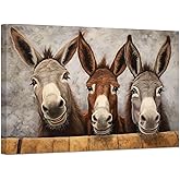 Farm Animal Canvas Wall Art Funny Animal Picture Donkey Painting Country Farmhouse Bathroom Kitchen Wall Decor Framed (24.00