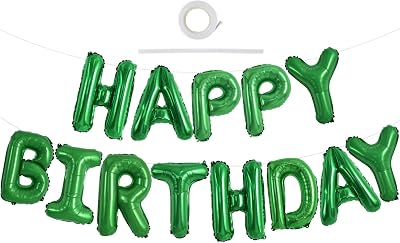 TONIFUL 16 Inch Happy Birthday Foil Letter Balloons Green Banner