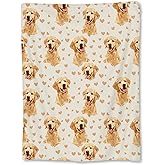 Ti Caldi Lovable Golden Retriever and Hearts Blanket, Soft Flannel Throw Blanket for Couch, Bed, Travel & Home Decor, Cozy Lightweight Warm Fluffy Fuzzy Blankets for Adults Kids Pet Lovers 60×50 in