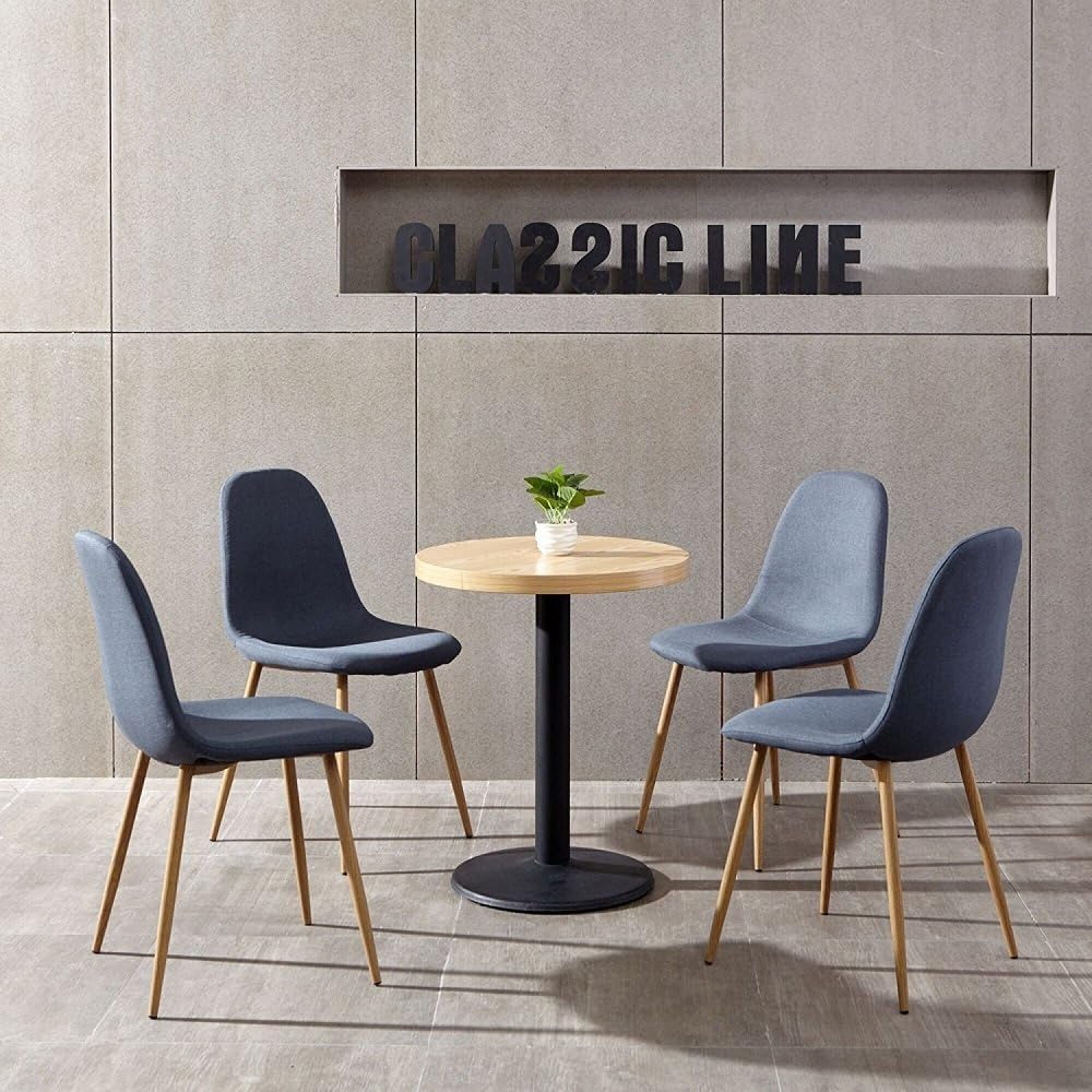 EGGREE Set of 4 Eames Style Dining Chair Fabric Chair with Solid Metal Leg and Fabric Cushion,Blue