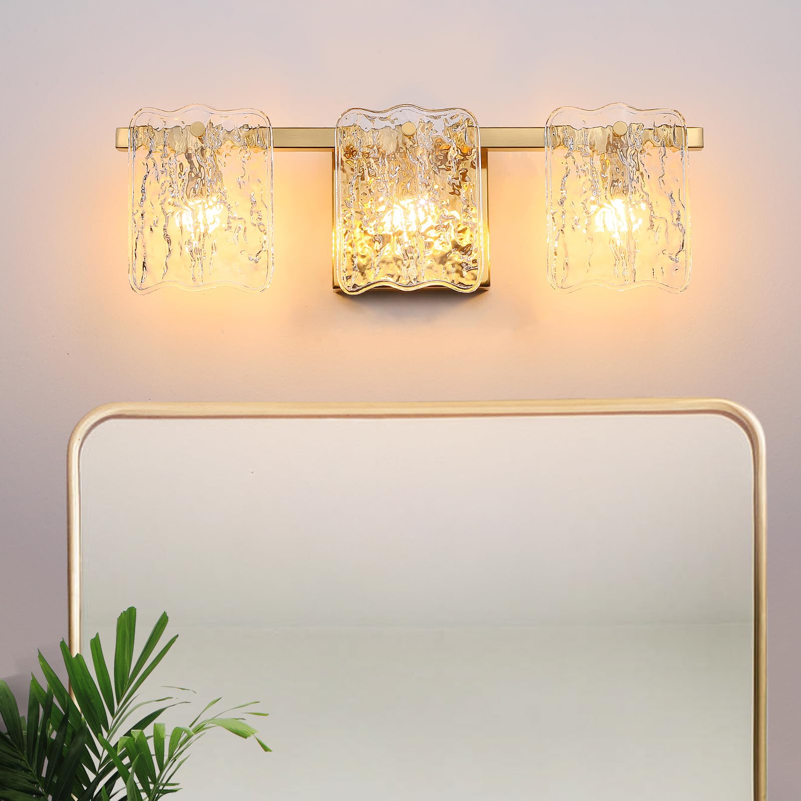 Photo 1 of Osimir 3-Light Bathroom Vanity Light, Brushed Gold Bathroom Light Fixture Over Mirror with Clear Glass, Modern Bath Wall Sconce Lighting for Bath Restroom, OS-MM5002-3BG