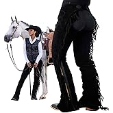 HOBBY HORSE Split Leather Classic Show Chaps – Black Western Riding Chaps with Fringe for Women & Men, Adjustable, Plus Sizes