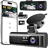 4K Dash Cam Front and Rear Inside,3.16" IPS,3 Channel Dash Cam for Car with 5G WiFi,Free 64GB Card,170°Wide Angle,Loop Record