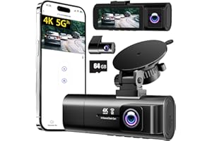 4K Dash Cam Front and Rear Inside,3.16" IPS,3 Channel Dash Cam for Car with 5G WiFi,Free 64GB Card,170°Wide Angle,Loop Record