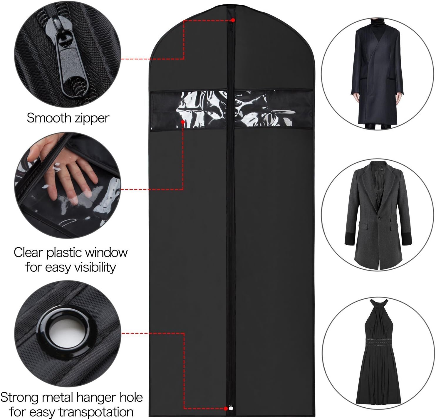 Univivi Garment Bag Suit Bag for Storage and Travel 60 inches, Anti-Moth Protector, Lightweight Study Full Zipper Washable Suit Cover for Dresses, Suits, Coats, Set of 3: Home & Kitchen