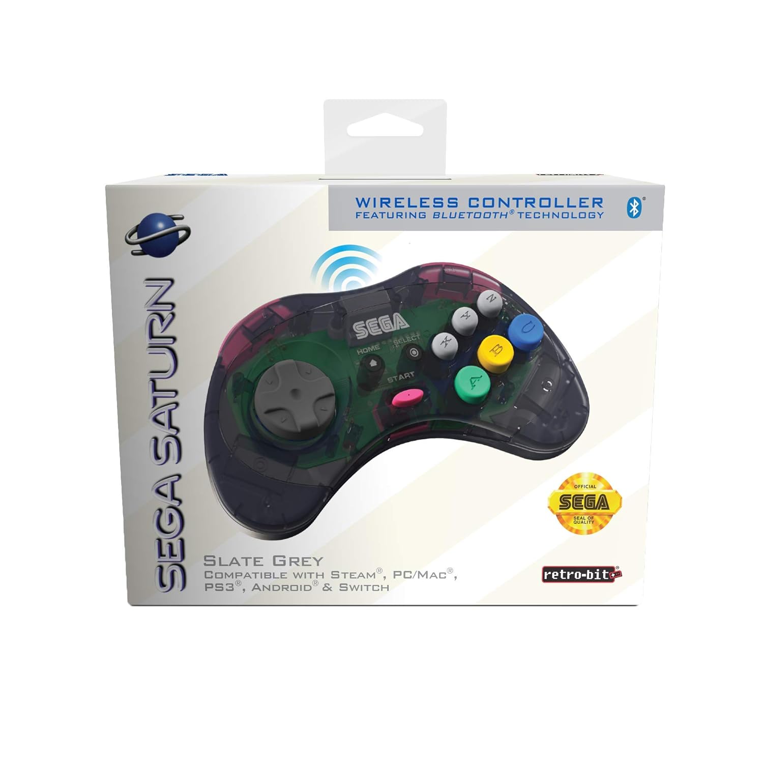 Retro-Bit Official Sega Saturn Bluetooth Controller 8-Button Arcade Pad for Nintendo Switch, PC, Mac,  Fire TV, Steam - Slate Grey: Video Games
