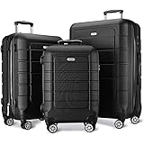 SHOWKOO Luggage Sets Expandable PC+ABS Durable Suitcase Double Wheels TSA Lock Black 3pcs­