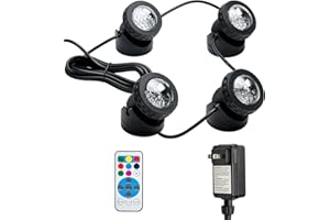 SHOYO Color Changing LED Fountain Lights with Timer, Weighted Underwater Pond Lights Yard Spot Light Colored IP68 Waterproof Spotlights for Outdoor Garden Water Landscape Stream Waterfall (Set of 4)