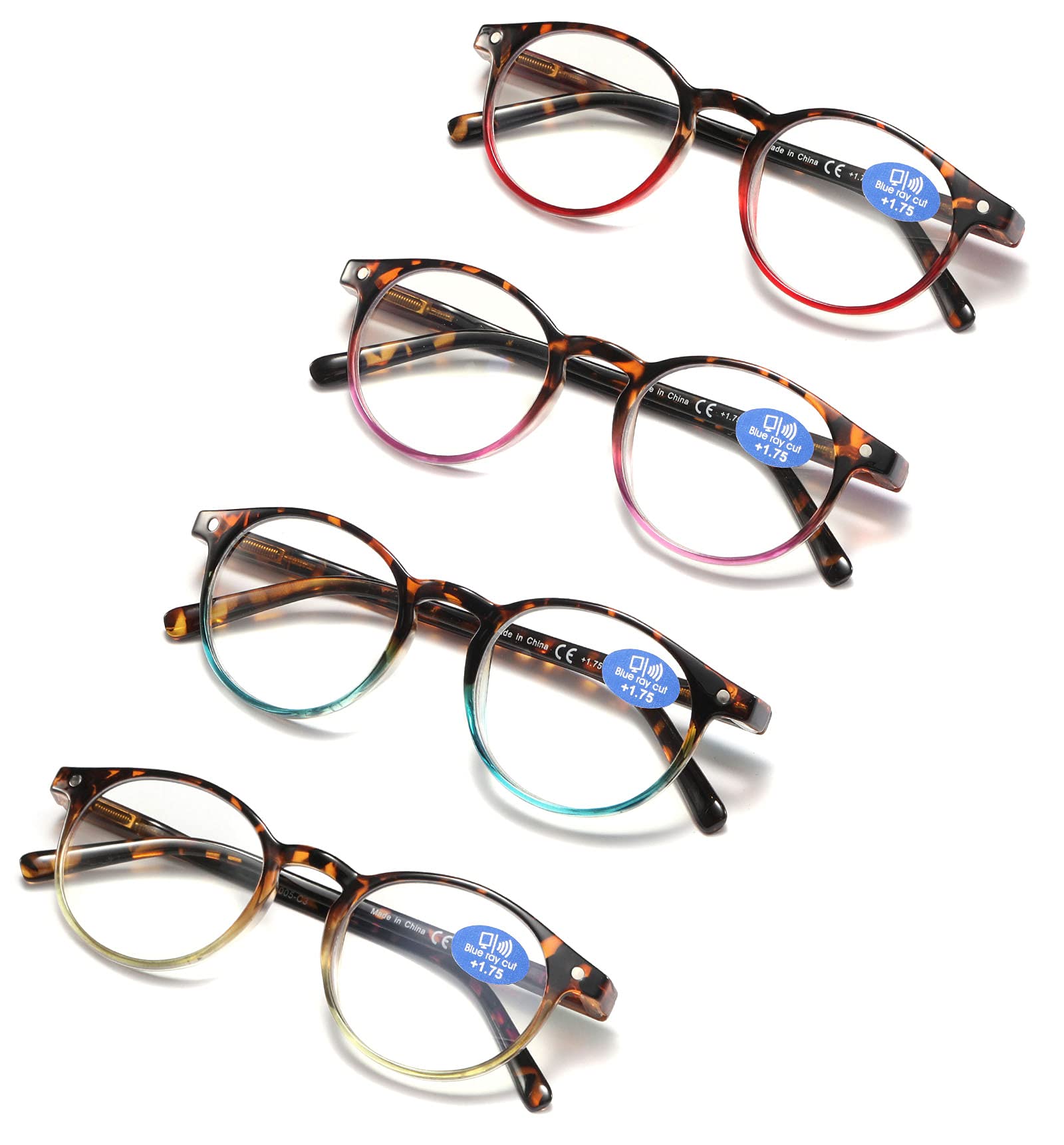 Photo 1 of 25DU Reading Glasses for Women - Blue Light Blocking Ladies Spring Hinge Readers with Pouches Anti Eyestrain/Glare Women's Computer Eyeglasses (4 Pairs Mix Color, 1.75)