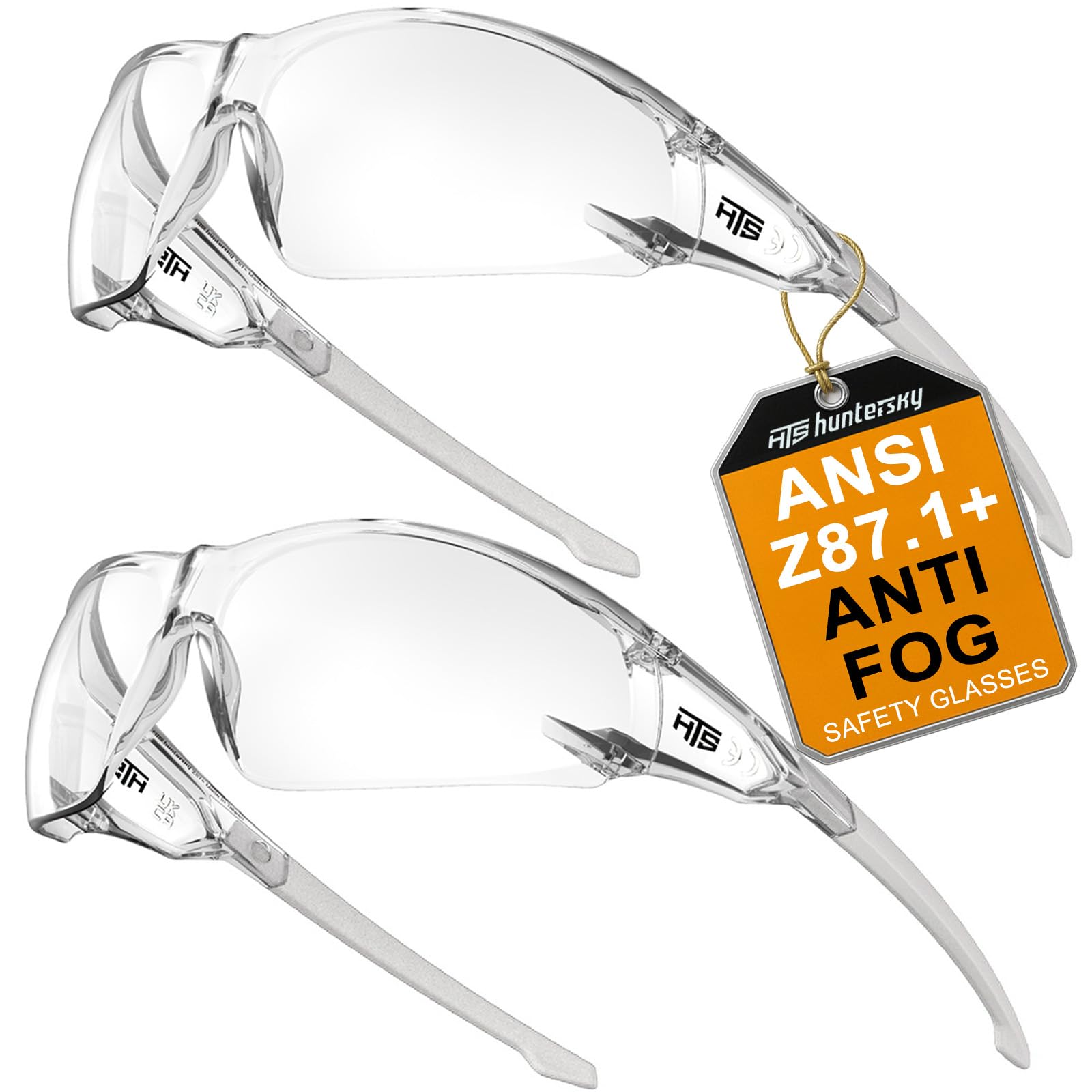 HTS HUNTERSKY S239 2 Pack Protective Clear Small Safety Glasses Laides Youth protecting eyes from wind dust proof bike riding cycling running anti pollen lab goggles