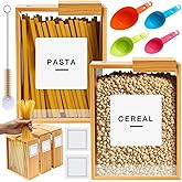 Threehoney 2 Pcs Bamboo Cereal Dispenser 75 Oz/ 2.2 l Kitchen Food Storage Containers with Measuring Cups for Airtight Pantry Organization and Storage Container Cereal Rice Flour Snack Nuts Grains