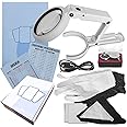 Sports Card Grading Kit Centering Tool, LED Magnifying Table Lamp for Handsfree, High Intensity Magnifying Loupe, Microfiber Cloth