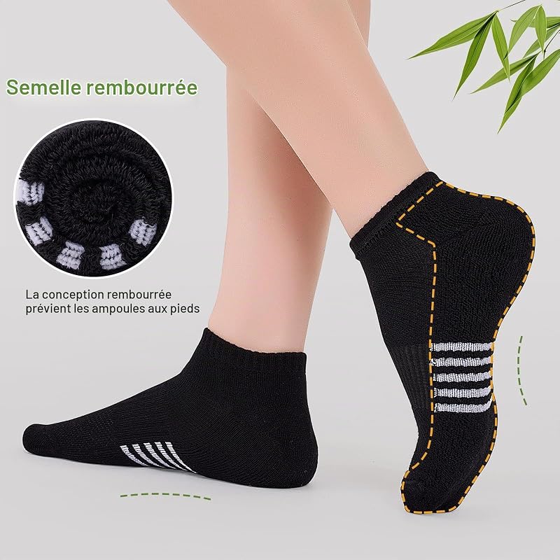 Chaussettes Basses en Bambou Femme 6/12 Paires, Chaussettes de Sport Running Respirantes et Rembourrées, Socquettes Courte Colorées et Anti Transpiration, Cadeaux Femme Ete
