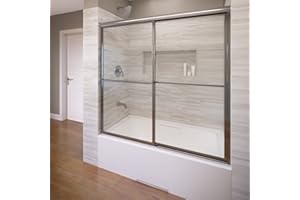 BASCO SHOWER DOOR Basco Deluxe Framed Sliding Tub Door, Fits 56-59 inch Opening, Clear Glass, Silver Finish