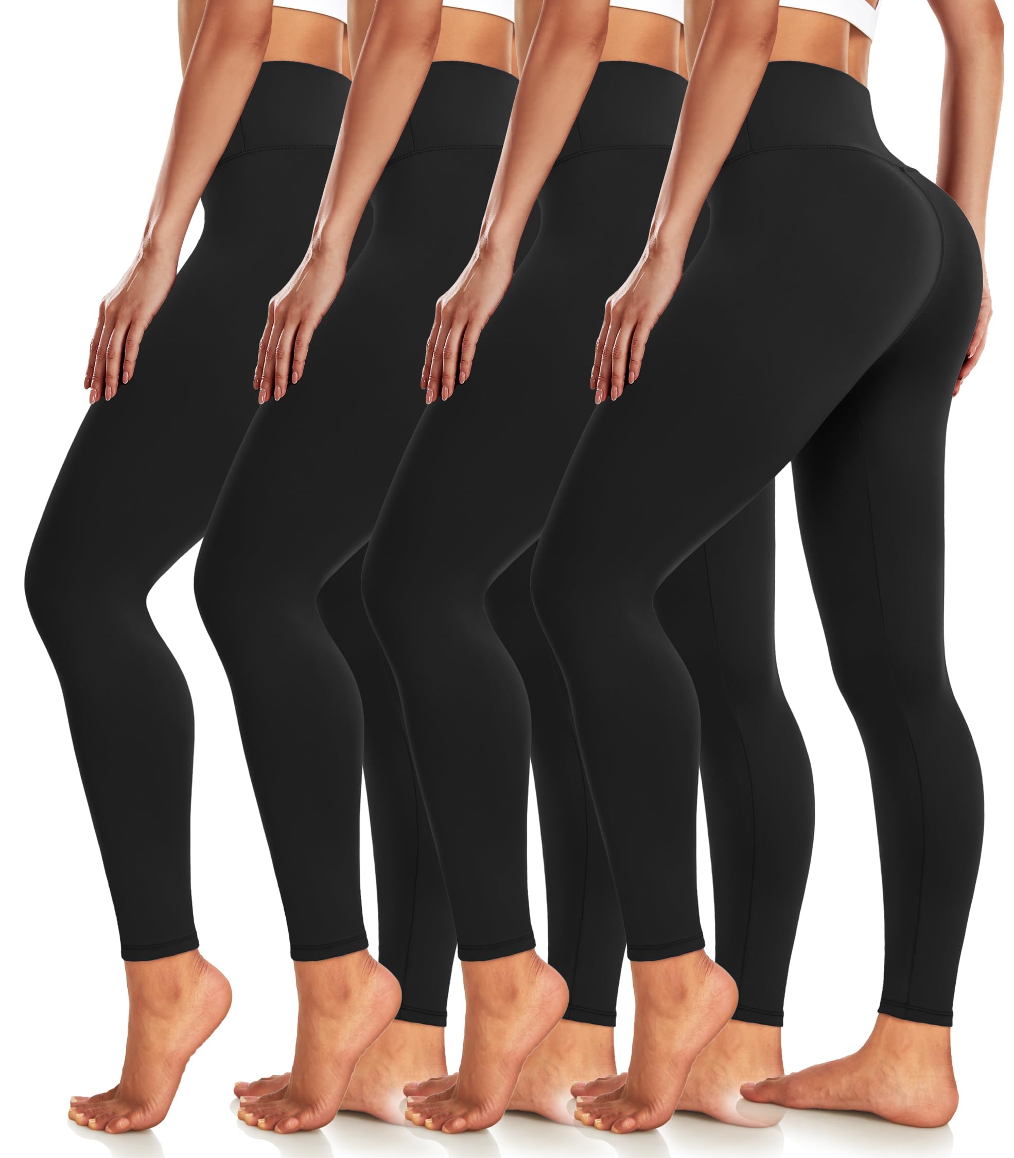 Photo 1 of 4 Pack Black Leggings for Women Butt Lifting High Waisted Tummy Control Slimming Non-See Through Squat Proof Yoga Pants Workout Running Athletic Gym Casual Wear Cycling Tights LS-M