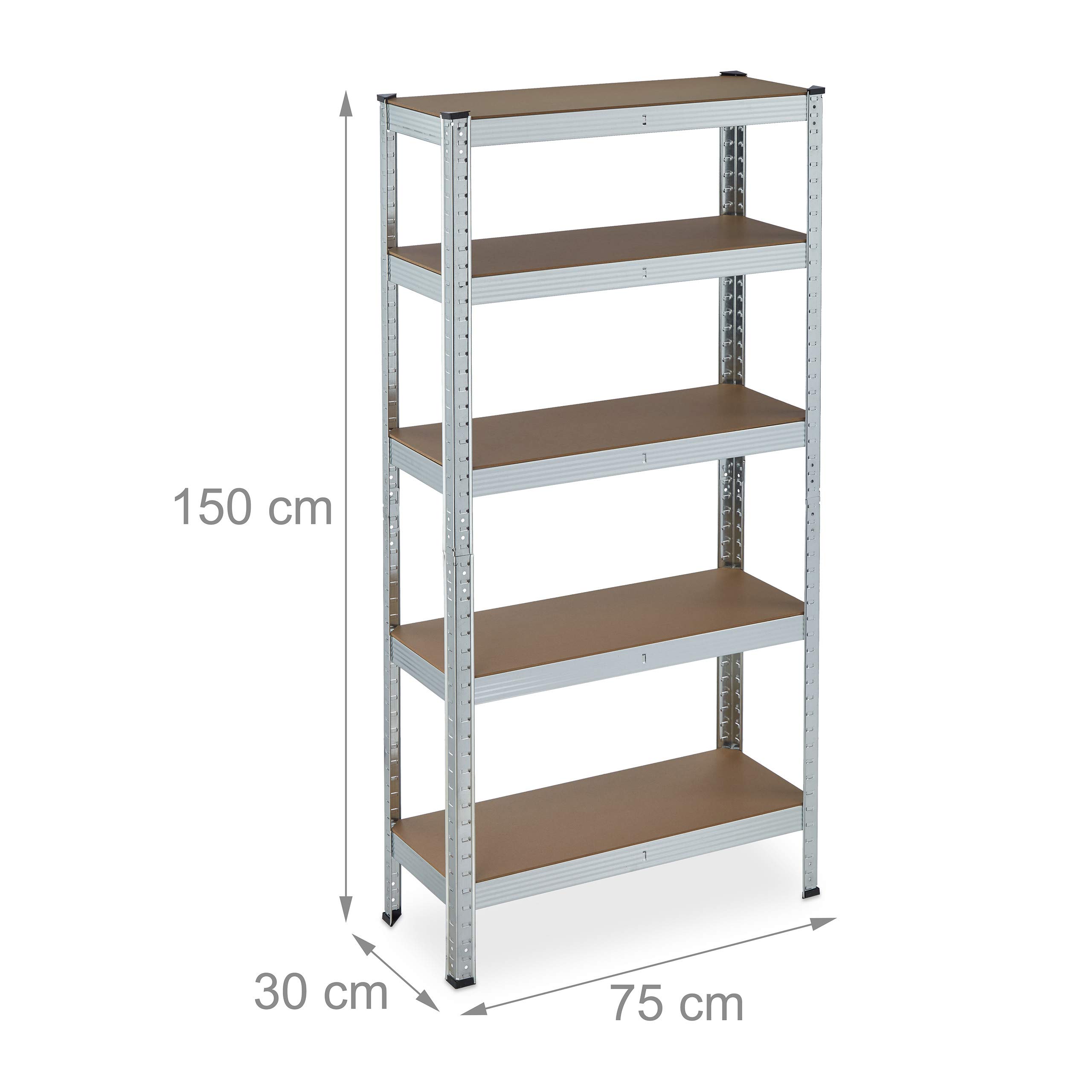 Relaxdays Schwerlastregal verzinkt, Traglast 875kg, 150x75x30 cm, 5 Böden, zum Stecken, Stahl, Lagerregal Keller, Silber 4