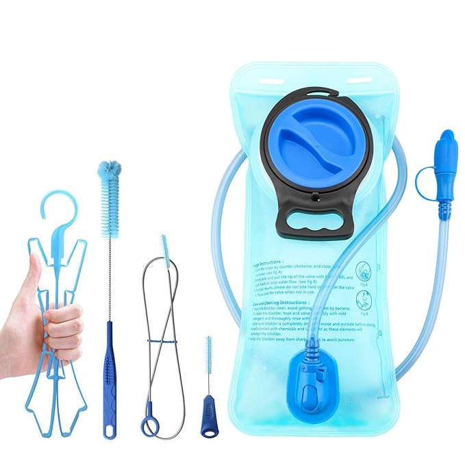 TAGVO Trinkblase 2 Liter BPA-frei 70oz + Reinigungsbürsten Kit, Dichter Wasserblasen Reisebehälter Trinkbeutel, Einfache Rein