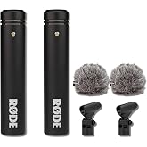 Rode M5 Matched Pair Small-Diaphragm Condenser Microphones Bundle with 2X WS8 Deluxe Windshields &mdash; 19 dB-A Self-Noise Stereo Mic Pair for Drum Overheads, Choir, Acoustic Guitar, Field Recording