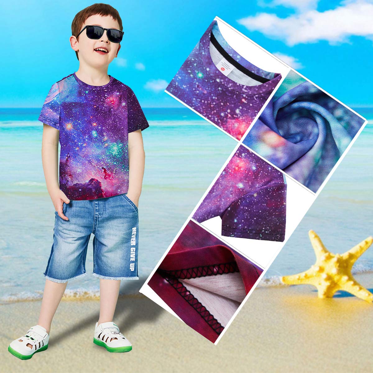 RAISEVERN3D Graphic Stampato T Shirt per 15-16 Ragazzi Ragazze Estate Colorato Nebulosa Casual Manica Corta Tshirt 140