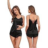 Drtope Satin Pajama Set for Women Cami Shorts Set Soft Nightwear silk pajama short set V-neck lingerie