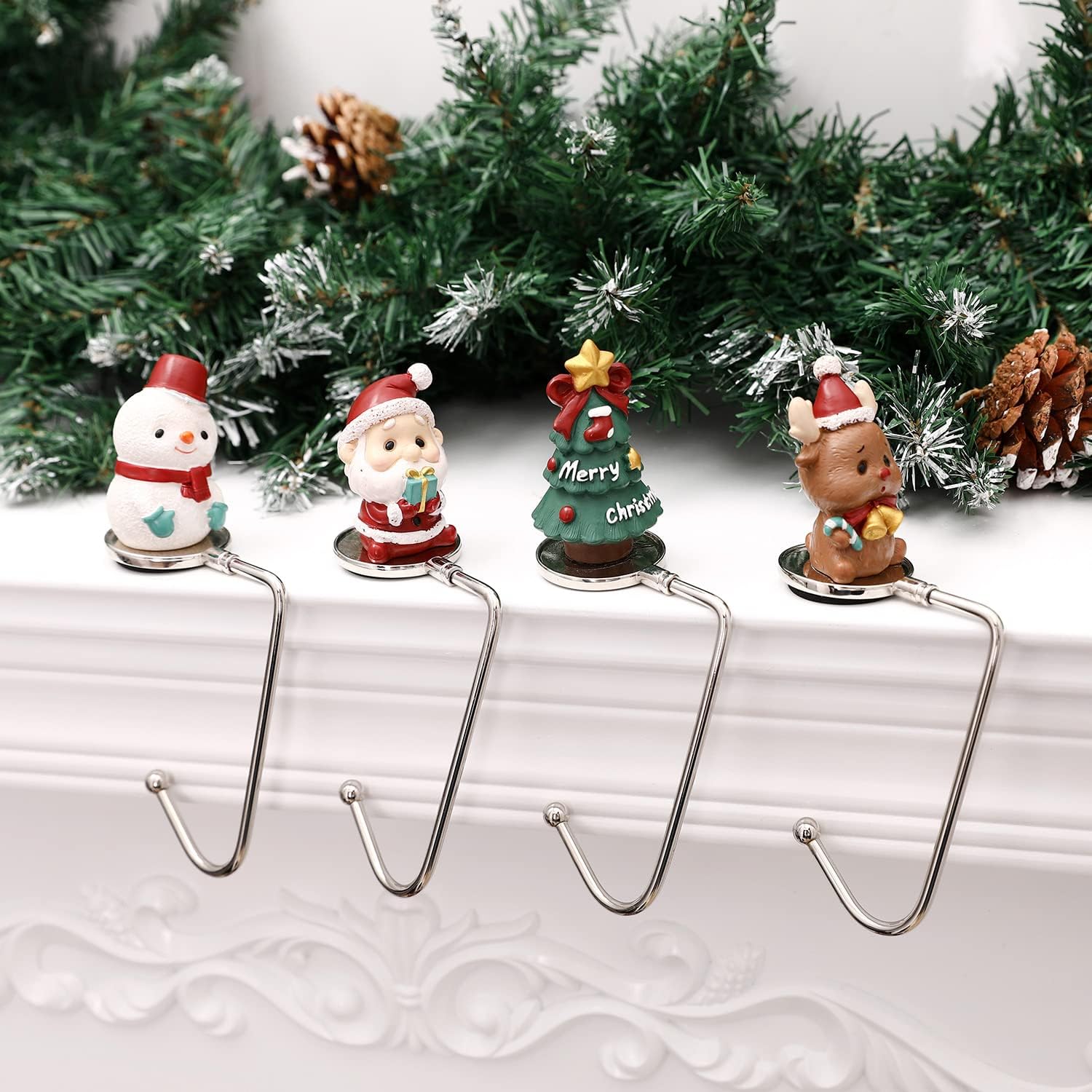 Ornament Hooks - Yuokwer 4 Pieces Christmas Stocking Holders for Mantel Christmas Stocking Hooks Hanger for Fireplace Metal Mantel Hanger for Christmas Stockings Clip for Christmas Party Decoration (Multicolor, 4)