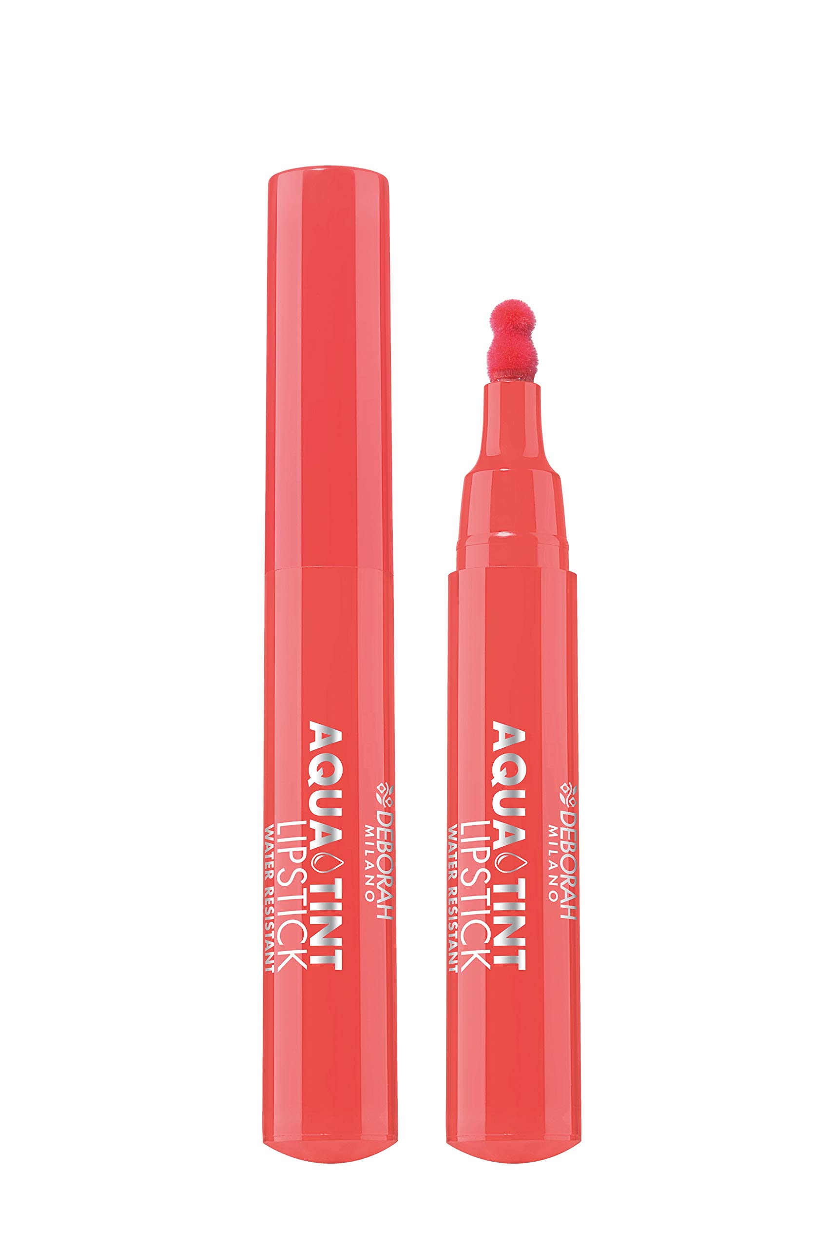 Deborah Aqua Tint Lipstick N.03 Coral, Brush Format, Extreme No Transfer Hold, Water Resistant, With Aloe Vera, Ultralight Satin Finish Texture