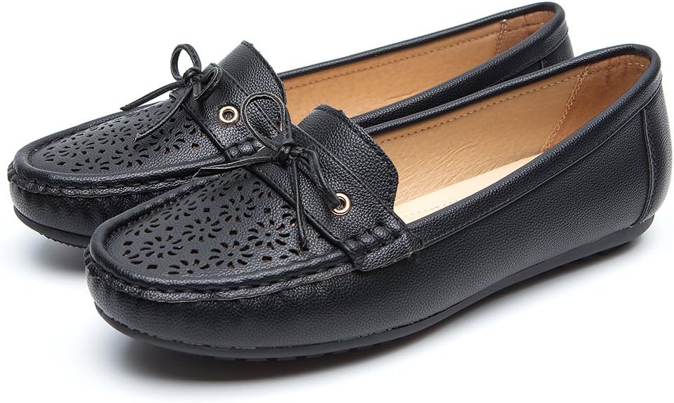 Ladies Comfortble Driving Flat Loafers - Slip On Openwork Pattern Faux Leather Moccasin Shoes for Women, Best Choice for Working and Daily Wear