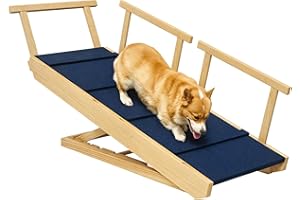 PawHut Dog Ramp, Adjustable 4 Height Pet Ramp, Foldable Wooden Dog Stairs with Non-Slip Mat for Small to Large Dogs to Get on