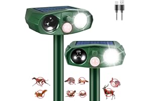JAHYELEC 2Pack Ultrasonic Cat Repellent Outdoor Solar Animal Repellent with Motion Detection Waterproof Animal Deterrent with Flash Light Deer Repellent Devices for Squirrel Rabbit Skunk Repellent for Yard