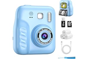 CHARLORE Kids Instant Print Camera, 1080P HD Kids Camera Instant Print, Includes 32GB SD Card, Adapter & 4 Zink Paper Rolls, Best Christmas or Birthday Gift for Girls Boys Age 3-12（Blue）
