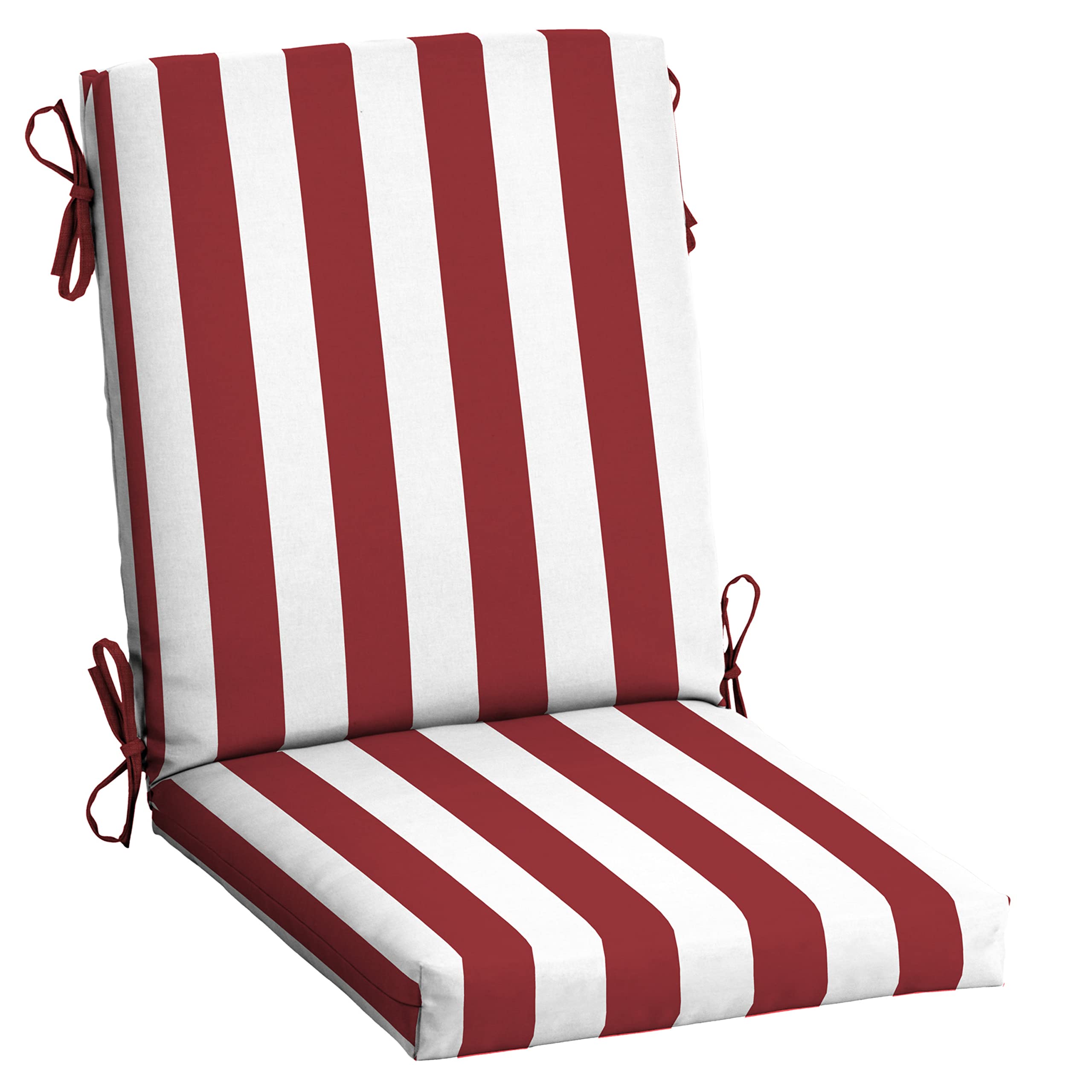 Arden Outdoor Patio Dining Chair Cushion, 20x44, Rain-Proof Seat Pad, Fade-Resistant Outdoor Cushion Ruby Red Cabana Stripe Image