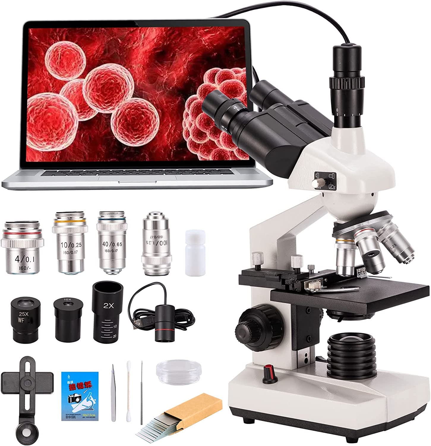 Photo 1 of Compound trinocular Microscope, 40X-5000X Magnification, Digital Laboratory trinocular Compound LED Microscope with USB Camera and Mechanical Stage, WF10x and WF20x eyepieces, Abbe Condenser…