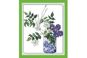 Bilrost Cross Stitch Kits for Beginners Needlepoint Kits for Adults Stamped Cross Stitch Kits for Adults DIY 14CT Embroidery Patterns Stitches Kit-Purple Bottle Flower 13.39x16.14 inch
