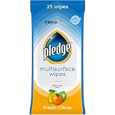 Pledge pH Balanced Multi Surface Cleaning Wipes, Fresh Citrus, 25 Ct, 1 pk | Removes Dust, Cleans, and Sanitizes Wood Furniture, Stainless Steel, Glass, Granite, and Sealed Surfaces, Resealable Pack