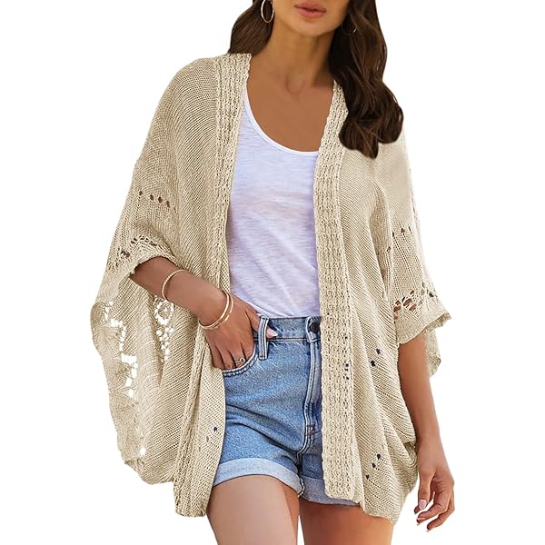 Creme Bronzage Coolmee Women's Crochet Cardigan Sweater Long