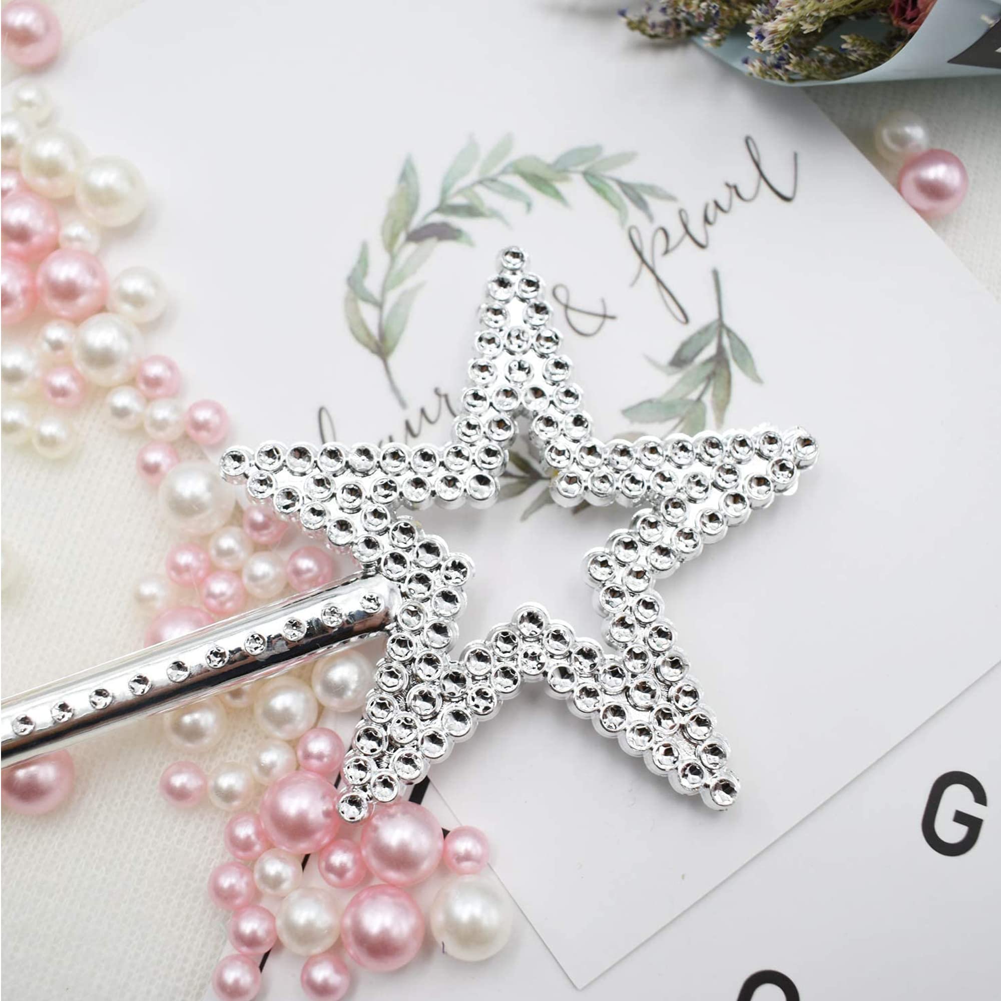 UOUYOO Silver 13 Inches Star Wand Angel Wand Sticks Princess Wand Fairy Wand Plating Wand Silver Star Wands for Halloween, Christmas, Thanksgiving, Holiday Shows