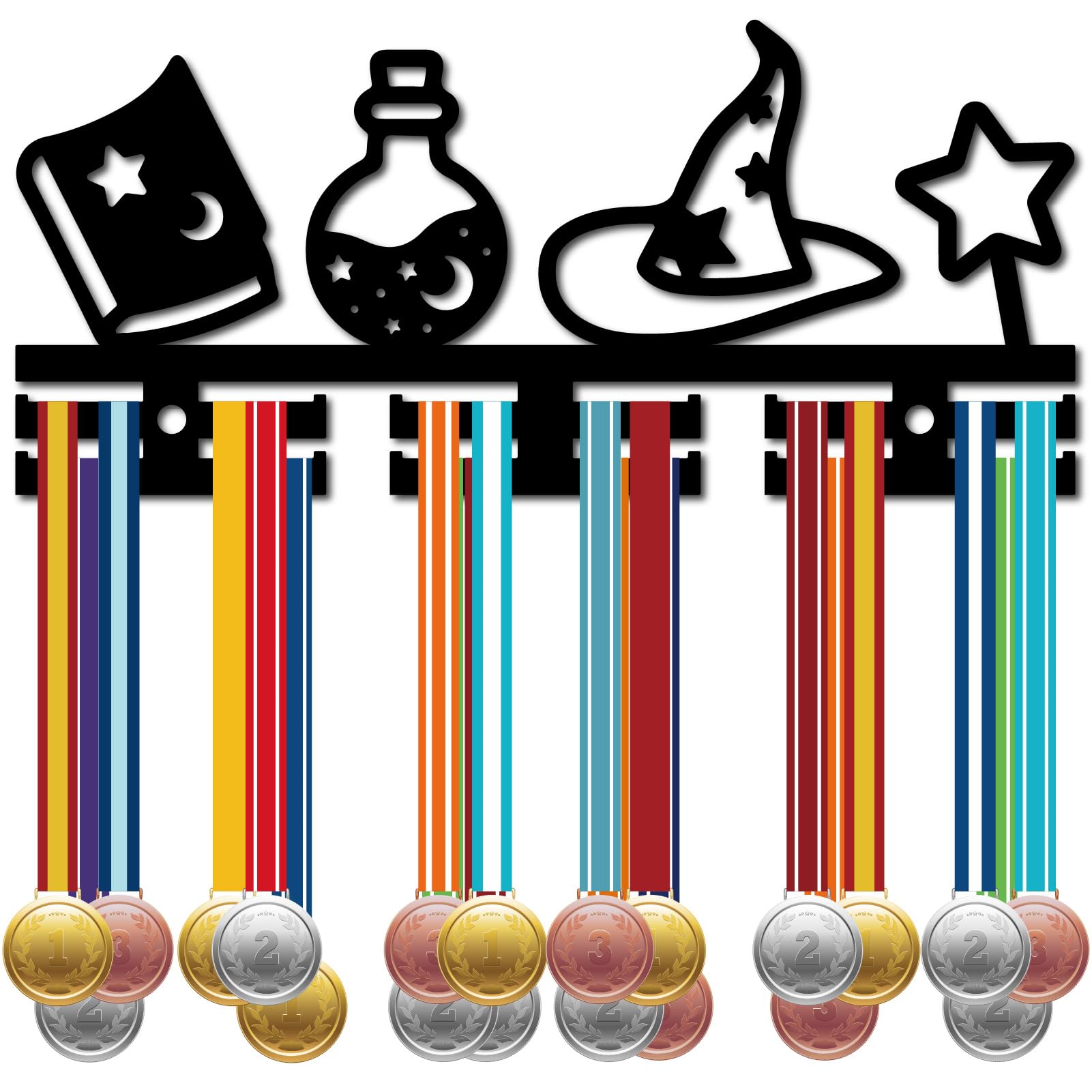 CREATCABIN Sports Medal Holder Acrylic Magic Medal Hanger Hooks Wall Mount Award Badge Ribbon Exhibition Rack for Athletes Gifts Football Basketball Running Swimming Race Medalist Display 11.4x5.1in