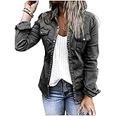 Baimiu Womens Denim Shirt Jacket Button Down Long Sleeve Shirts Casual Jean Shirt Jacket Distressed Tunic Tops Blouses Pocket