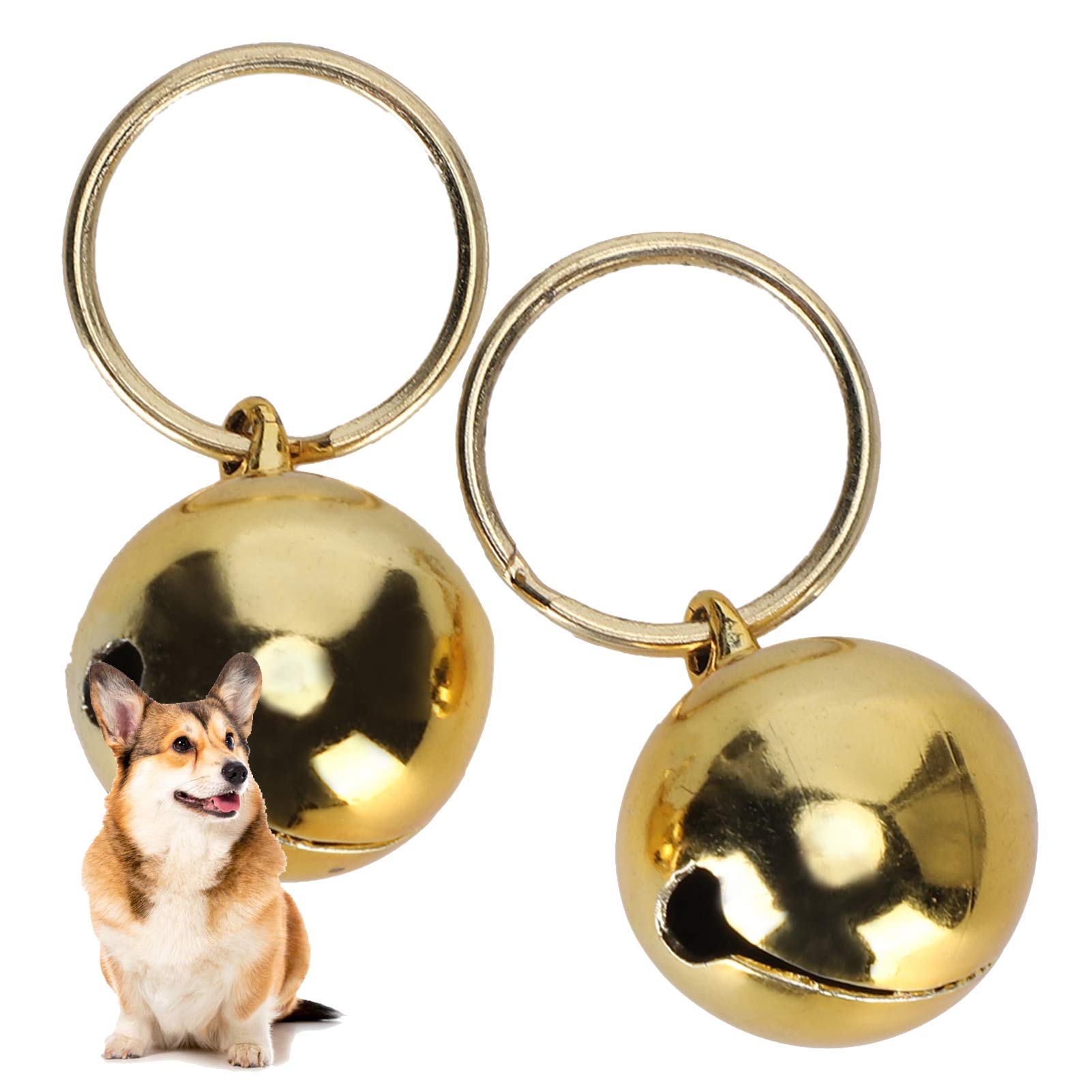 2pcs Rust AntiLost Copper Bells Extra Pair of Cat & Dog Brass Portable Bells Collar Charm Bells for Save Birds & Wildlife(gold)