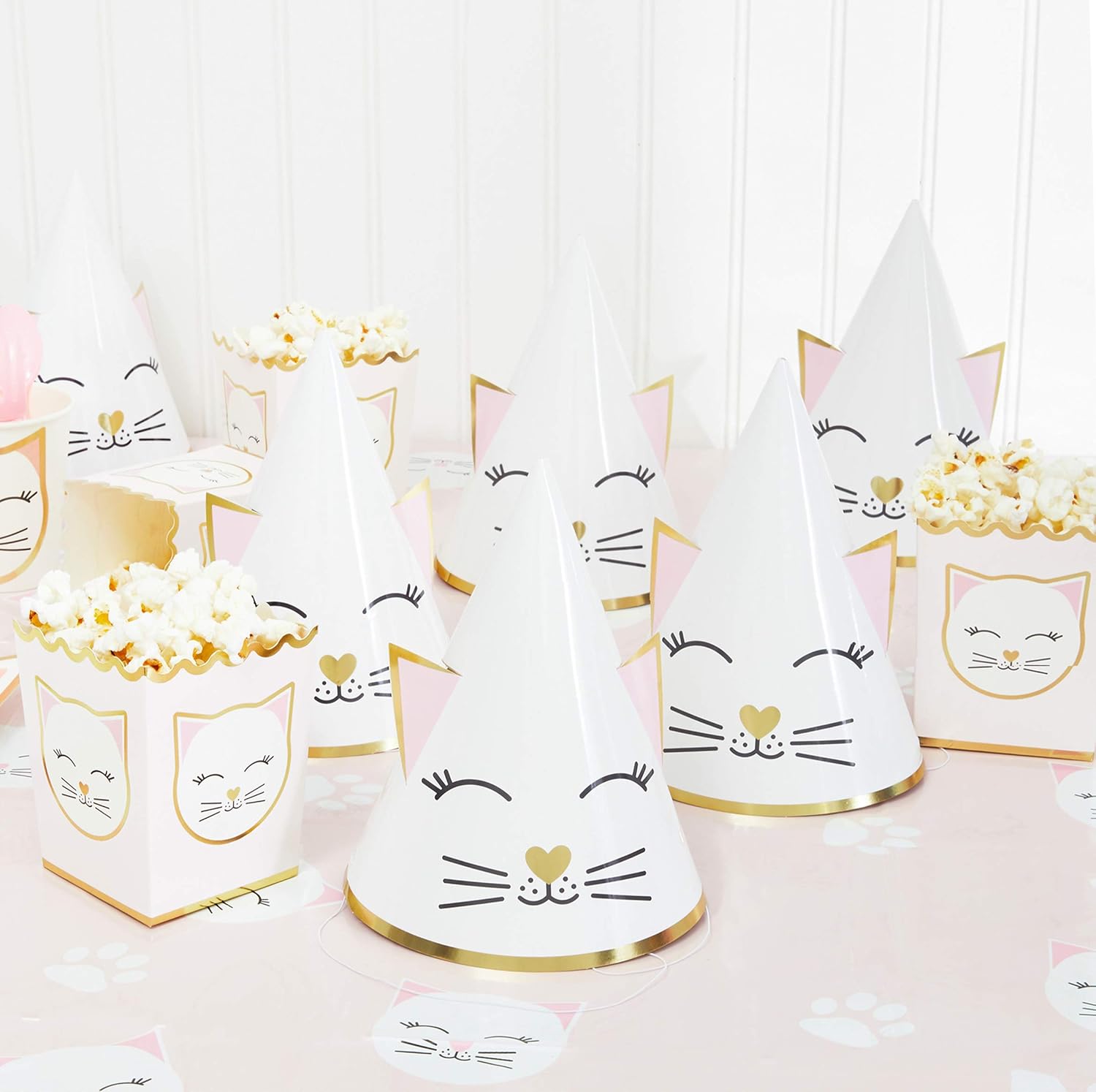 Cat Birthday Party Cone Hats (White, Pink, 24 Pack): Health & Personal Care