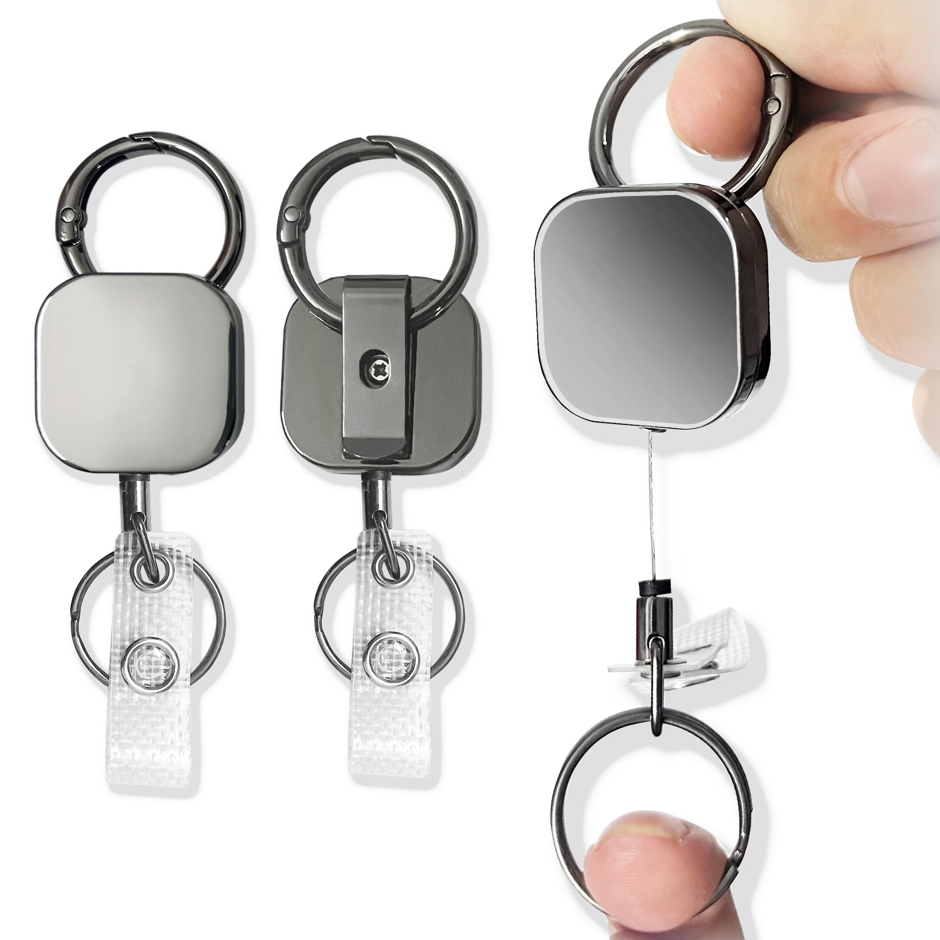 2 Pcs Retractable Badge Holders, Duty Badge Reel, Retractable Keyring Badge Reel, Metal Carabiner Badge Holder Reel, Premium Heavy Duty Metal ID Badge Holder, for Key Ring ID Card Badge Holder.