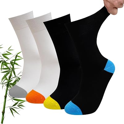 Calcetines de Bambú Transpirables Hombre: Calcetines Antibacterianos Suaves Mujere Sin Elásticos sin Costuras para Negocios Oficina Personas Mayores Negro Blanco 4 Pares 35-38