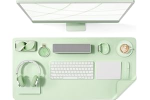 Crenovo Upgrade Anti-Slip Grain Desk Pad, Mouse Pad, Desk Mat, PU Leather Desk Pad for Keyboard and Mouse, Non-Slip Desk Mat On Top of Desk Writing Mat for Office and Home (Green, 23.6" x 13.7")