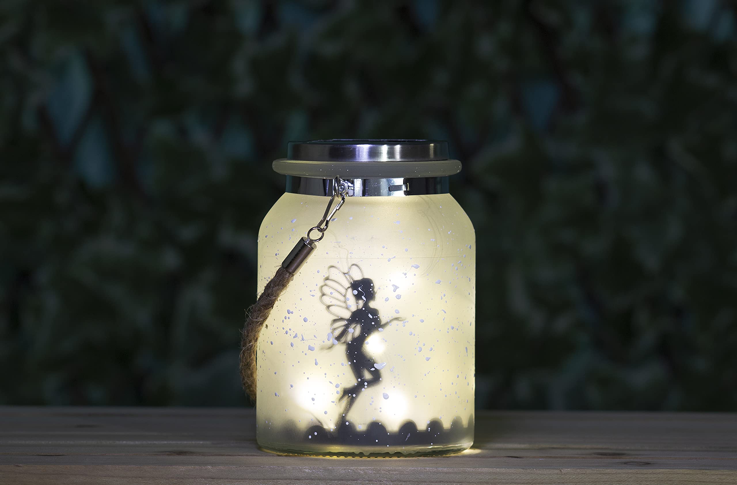 Garden Mile Solar Powered Hanging Fairy Lantern Frosted Glass Fairy Light Lamp Outdoor Indoor Mason Jar Lighting with 20 LEDs Firefly Lights Garden Solar Lantern Jar